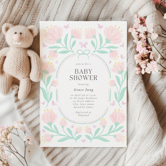 Invitation Baby shower fille rose Floral (Créateur téléchargé)