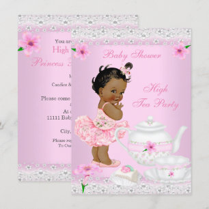 Invitation Baby shower Fille Rose High Tea Party Ethnique