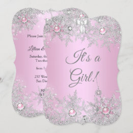 Invitation Baby Shower Fille Rose Hiver WonderLand