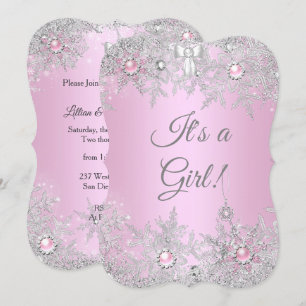 Invitation Baby Shower Fille Rose Hiver WonderLand