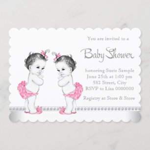 Invitation Baby shower fille rose jumelle