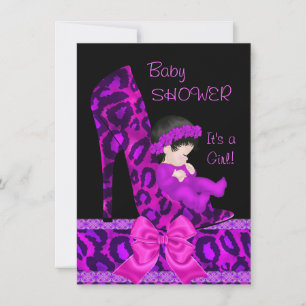 Invitation Baby Shower Fille Rose Magenta Violet Chaussure Lé