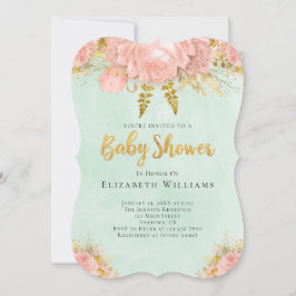 Invitation Baby shower Fille Rose Monnaie Vert Or Blush