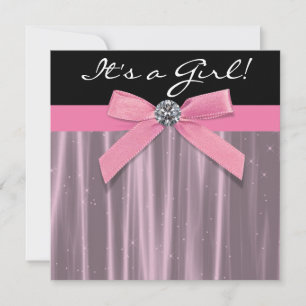Invitation Baby Shower Fille Rose Noir