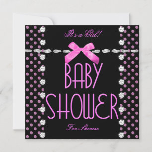 Invitation Baby shower fille rose noir blanc Polka point