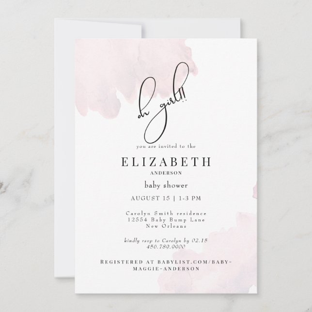 Invitation Baby shower fille rose Oh (Devant)