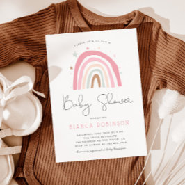 Invitation Baby Shower Fille Rose Pastel Arc-en-Ciel Bohème