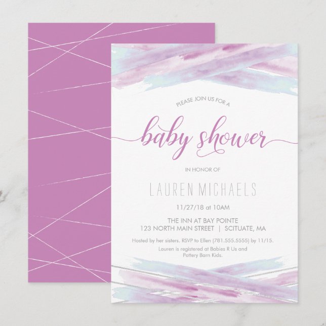 Invitation baby shower - Fille, Rose, Personnalisé (Devant / Derrière)