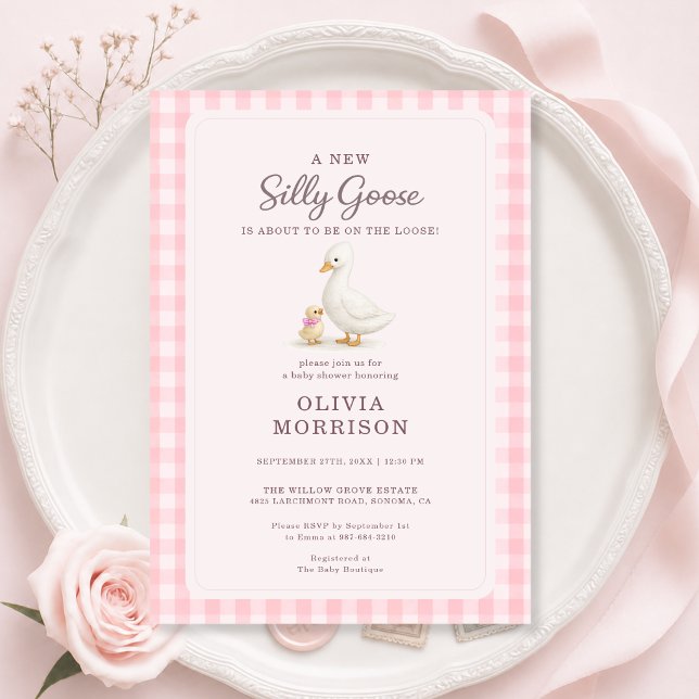 Invitation Baby Shower Fille Rose Piqué Oie Rigolote (Créateur téléchargé)