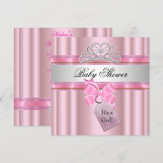 Invitation Baby shower fille rose princesse noire (Devant / Derrière)