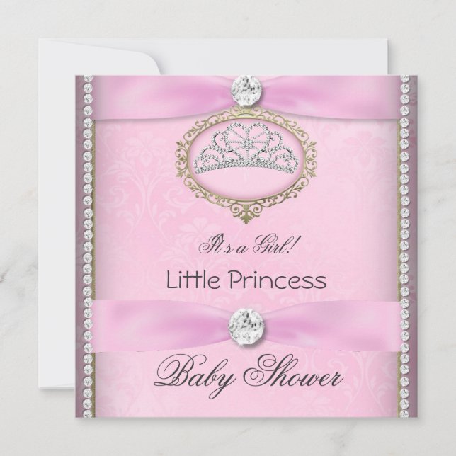 Invitation Baby shower fille rose princesse Tiara Diamond 2 (Devant)