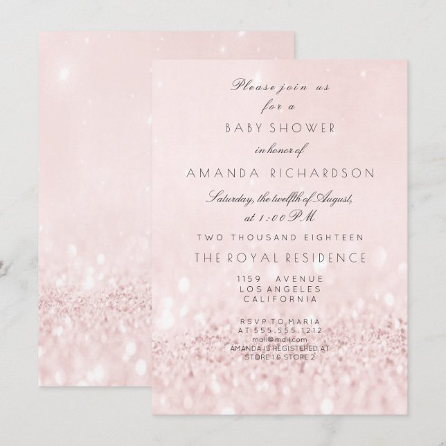 Invitation Baby shower fille rose Rose Blush Pastel Parties s (Devant / Derrière)