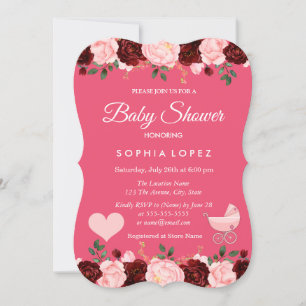 Invitation Baby shower fille Rose rose et bourgogn
