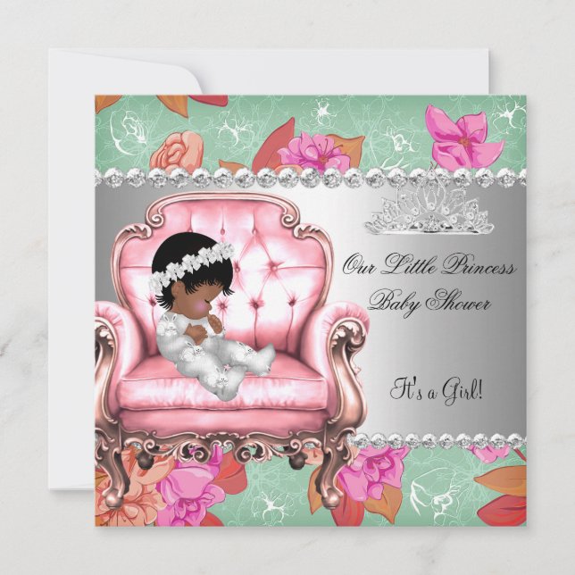 Invitation Baby shower Fille rose rose Fleur Chaise (Devant)