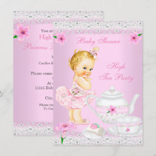 Invitation Baby Shower Fille Rose Thé à la Menthe Party Blond