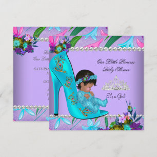 Invitation Baby Shower Fille Rose Turquoise Bleu Violet Chaus