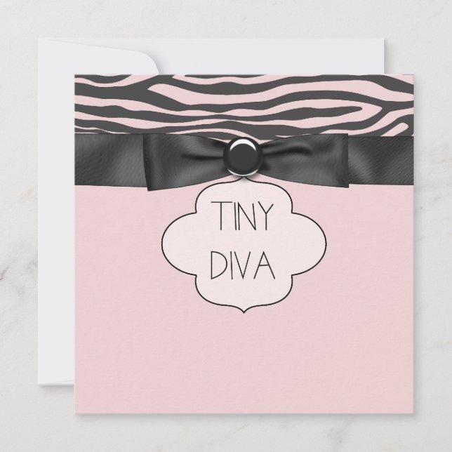 Invitation Baby shower fille rose Zebra minuscule Diva (Devant)