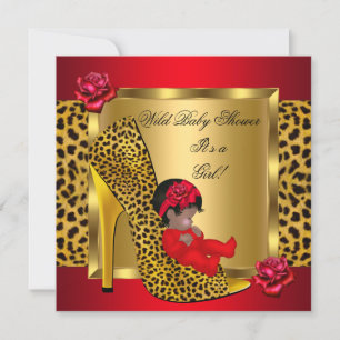 Invitation Baby shower fille Roses rouges Léopard sauvage d'o