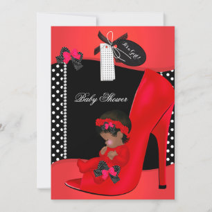 Invitation Baby Shower Fille Rouge Chaussure de Bébé Points P