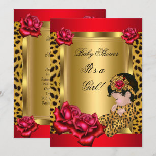 Invitation Baby shower fille rouge or Roses Leopard Custom