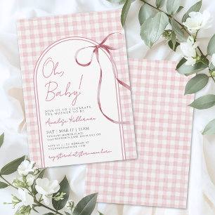 Invitation Baby Shower Fille Ruban Rose à Carreaux