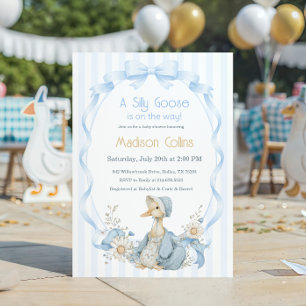 Invitation Baby Shower Fille Silly Goose Bleu Pastel Vintage