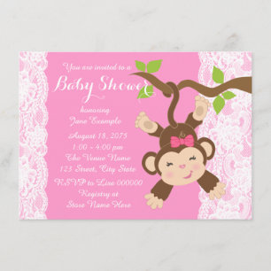 Invitation Baby Shower Fille Singe Dentelle Rose