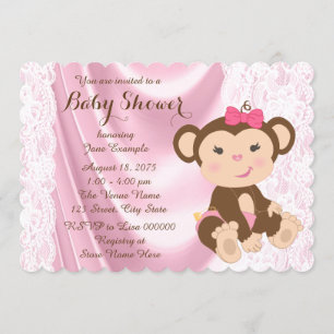 Invitation Baby Shower Fille Singe Dentelle Rose
