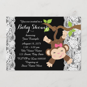 Invitation Baby Shower Fille Singe en Dentelle Blanche