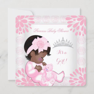 Invitation Baby shower fille Sweet Baby Peach rose blanc ours