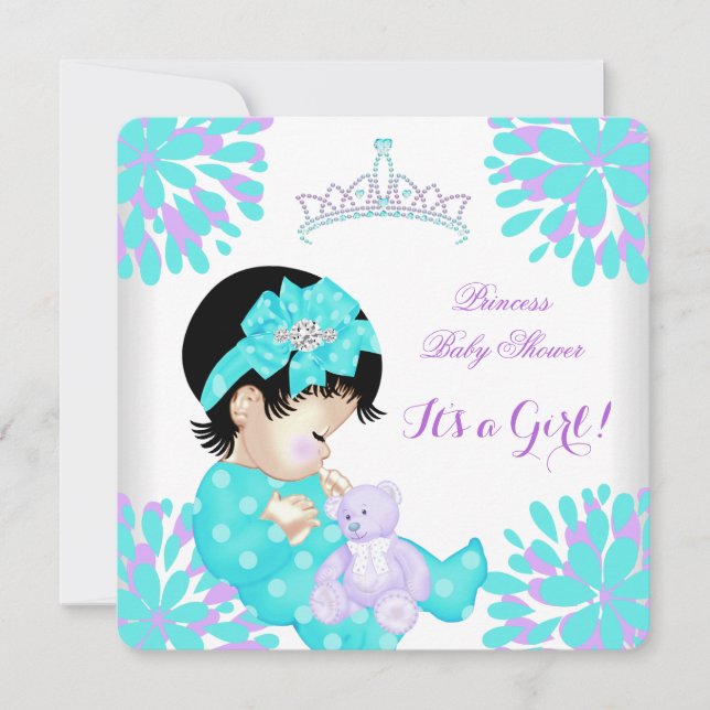 Invitation Baby shower Fille Sweet Bébé Turquoise pourpre Our (Devant)