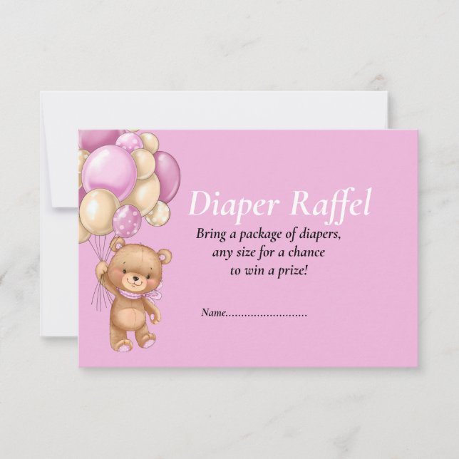 Invitation Baby shower Fille Teddy Balloons Déchets Raffel (Devant)