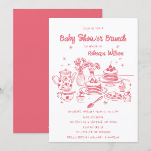 Invitation Baby shower Fille Tiré À La Main Rose Whimsical Br
