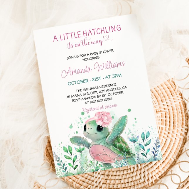 Invitation Baby Shower Fille Tortue Rose  (Créateur téléchargé)