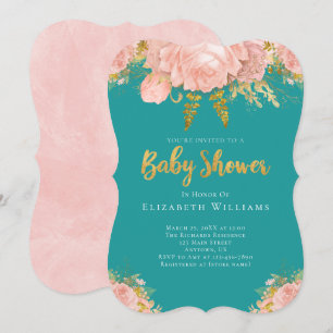 Invitation Baby shower Fille Turquoise Rose or Blush