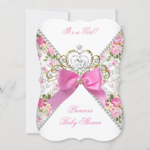 Invitation Baby-Shower Fille Vintage Fleurs Roses Blanches et