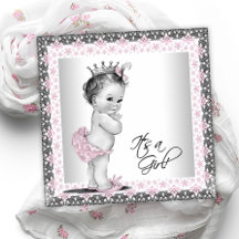 Baby Shower Fille Vintage Rose et Gris