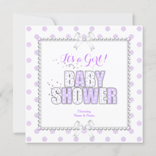 Invitation Baby shower fille violet blanc Pois perles