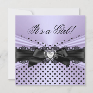 Invitation Baby shower fille violet noir dentelle Pois