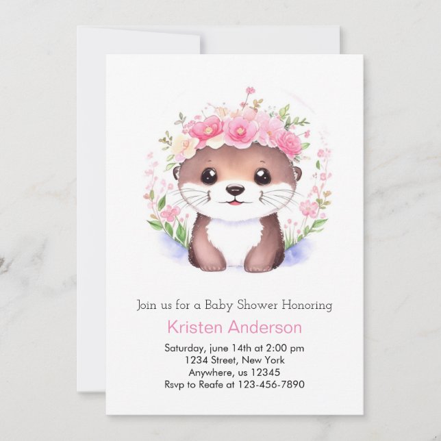 Invitation Baby shower Fille Whimsy Rose Otterly (Devant)
