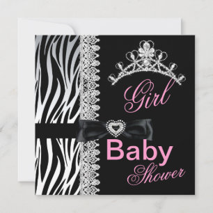 Invitation Baby shower fille Zebra Princesse Tiara
