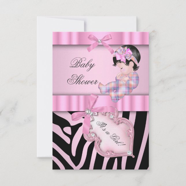 Invitation Baby shower fille Zebra rose (Devant)