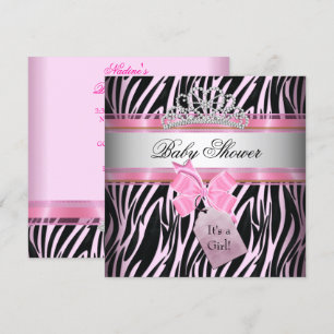 Invitation Baby shower fille Zebra rose princesse noire