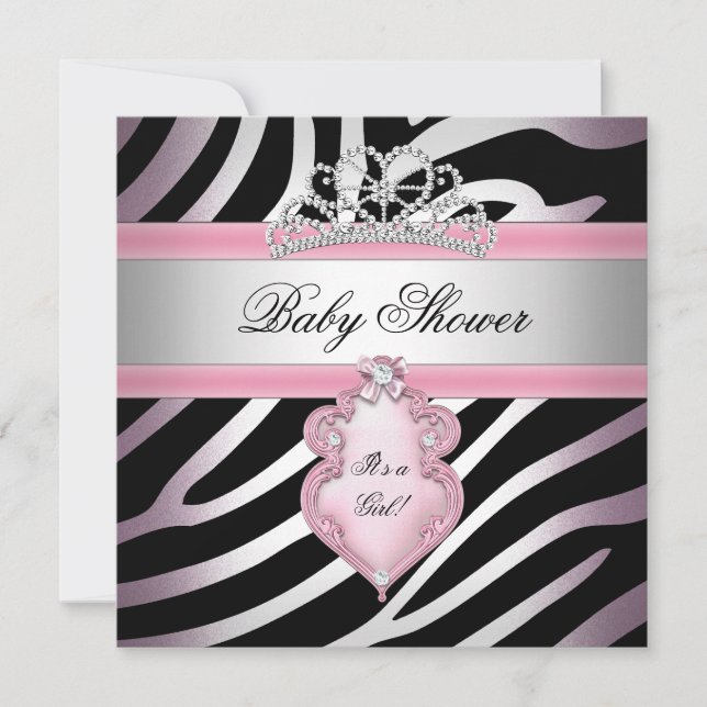 Invitation Baby shower fille Zebra rose princesse noire (Devant)