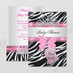 Invitation Baby shower fille Zebra rose princesse Tiara