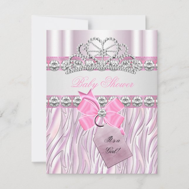 Invitation Baby shower fille Zebra rose princesse Tiara Diamo (Devant)