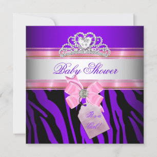 Invitation Baby shower fille Zebra rose violet princesse
