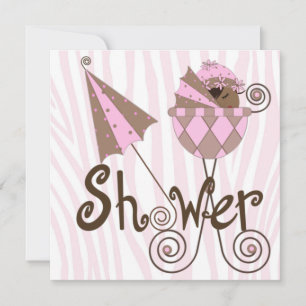 Invitation Baby Shower Fille Zèbre Rose Marron