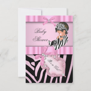Invitation Baby Shower Fille Zèbre Rose noir