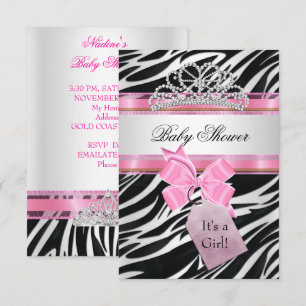 Invitation Baby Shower Fille Zèbre Rose Princesse Diadème